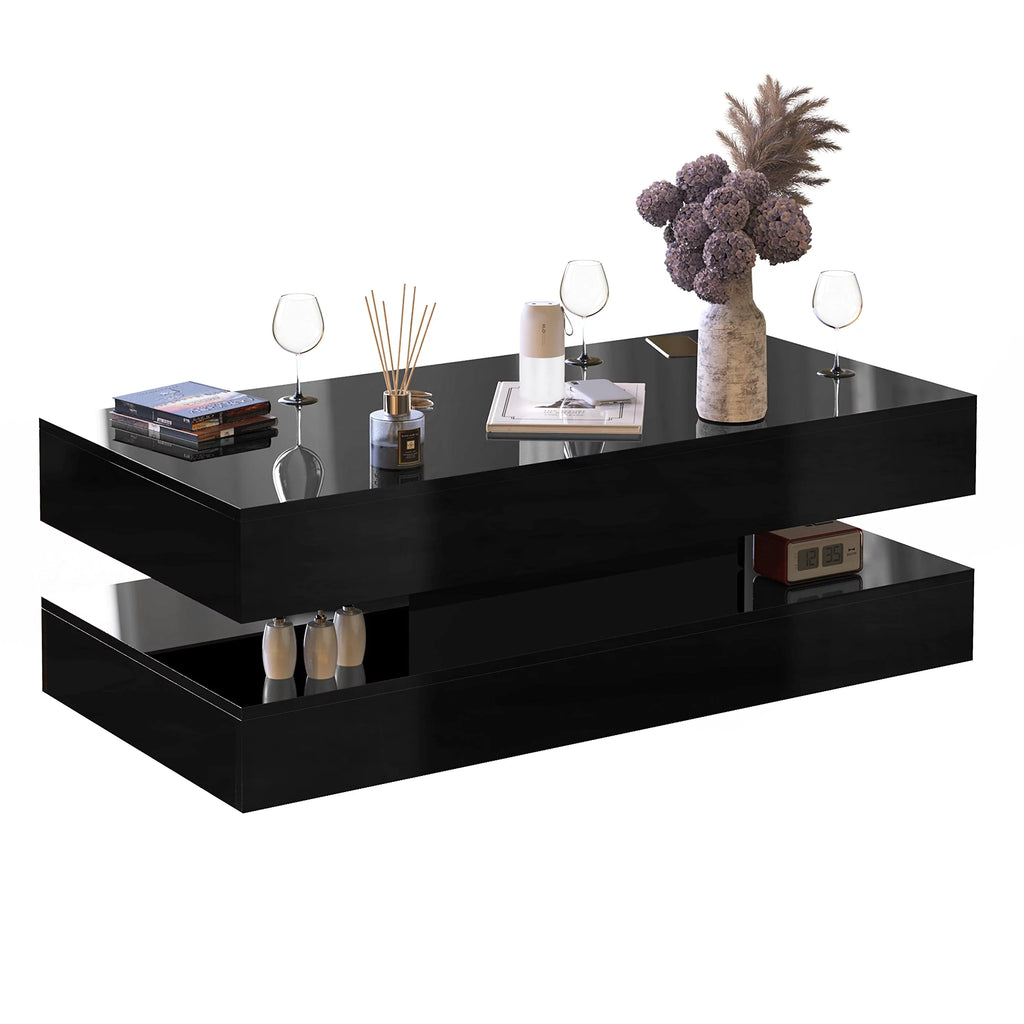 LED Coffee Table with 2 Storage Drawers, High Gloss Black Z570
