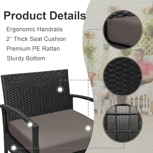 Brown 3 PCS Rattan Conversation Chairs Set K617