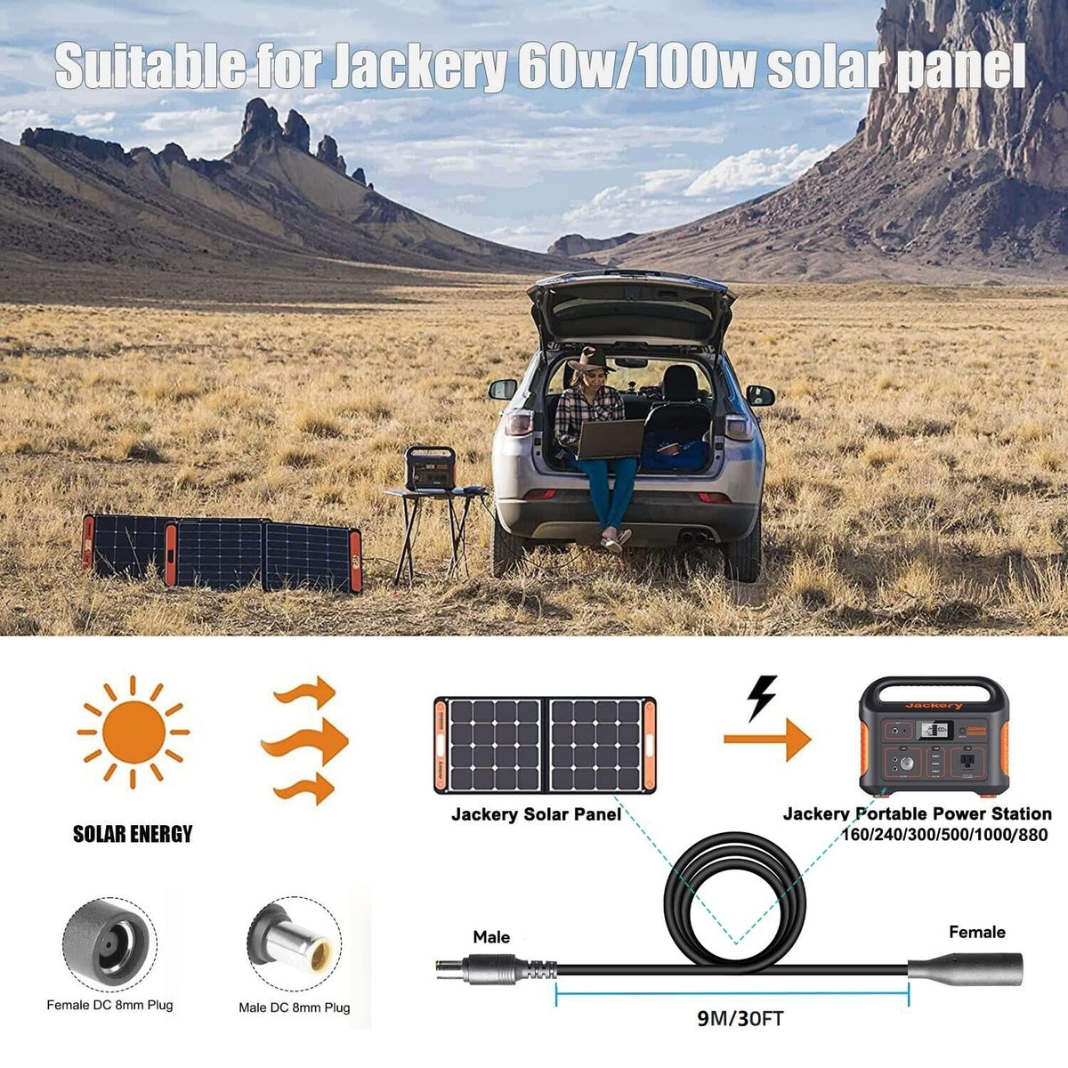 30Ft 14AWG 8mm Solar Panel Extension Cable U902628