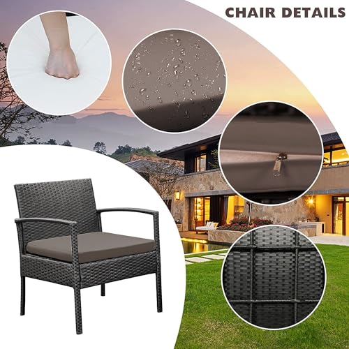 Brown 3 PCS Rattan Conversation Chairs Set K617