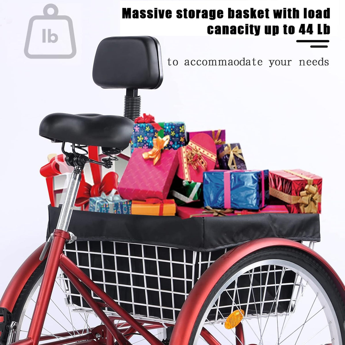 26 Inch 7 Speed Three Wheel Adult Tricycle with Large Basket S23515