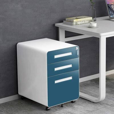 White/Blue 3-Drawer Mobile Vertical Filing Cabinet S389845