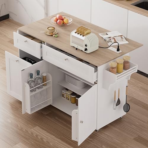 White Rolling Kitchen Island with Storage W226