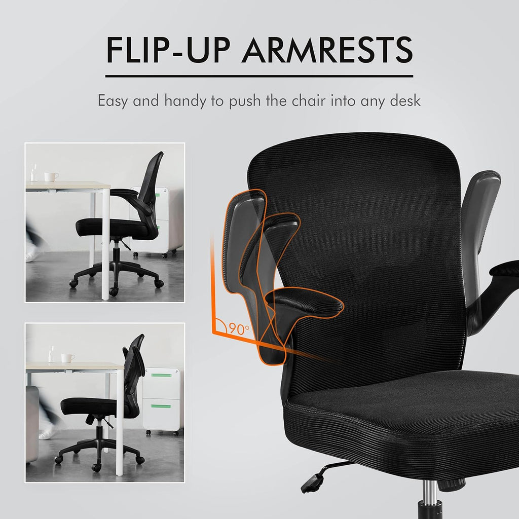 Black Ergonomic Mesh Office Chair with Flip-up Arms T104456