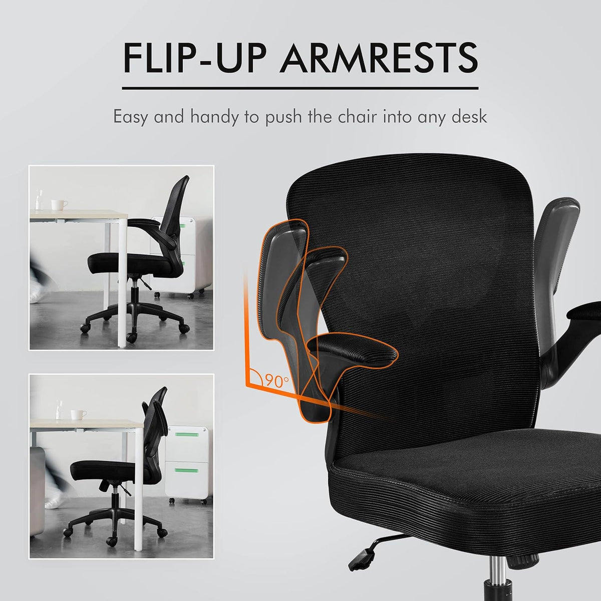 Black Ergonomic Mesh Office Chair with Flip-up Arms T104456