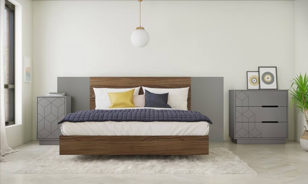 5 Piece Queen Size Bedroom Set in Walnut and Greige V8700