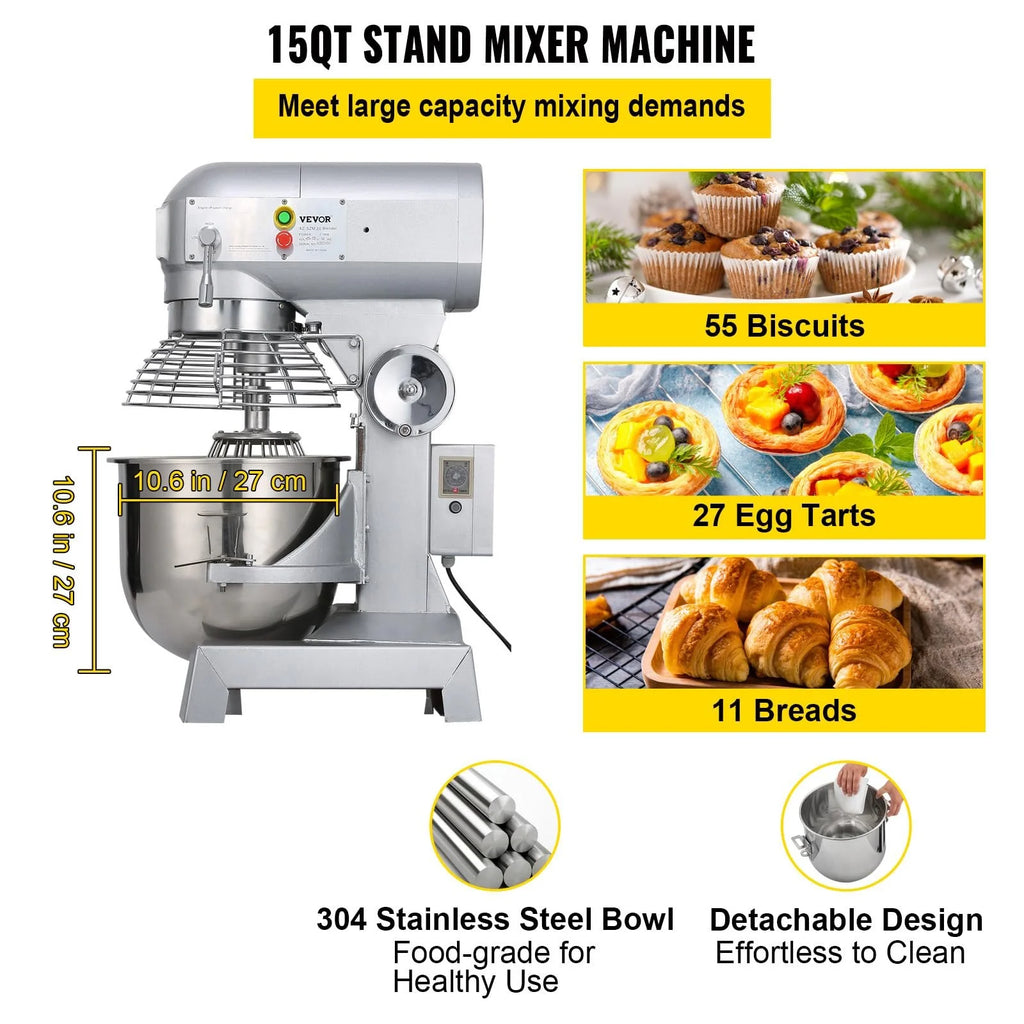 15Qt 600W 3 Speeds Stainless Steel Bowl Food Mixer C38039