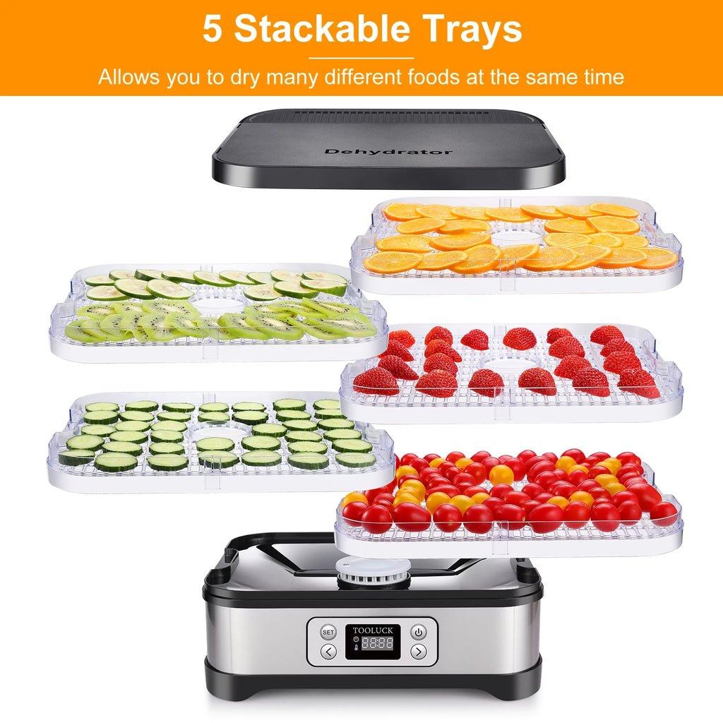 Electric Food Dehydrator, 250W, 5 Drying Trays, Stainless Steel, BPA Free W935