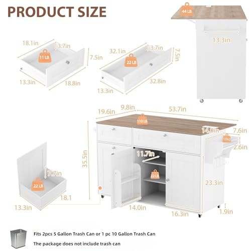 White Rolling Kitchen Island with Storage W226