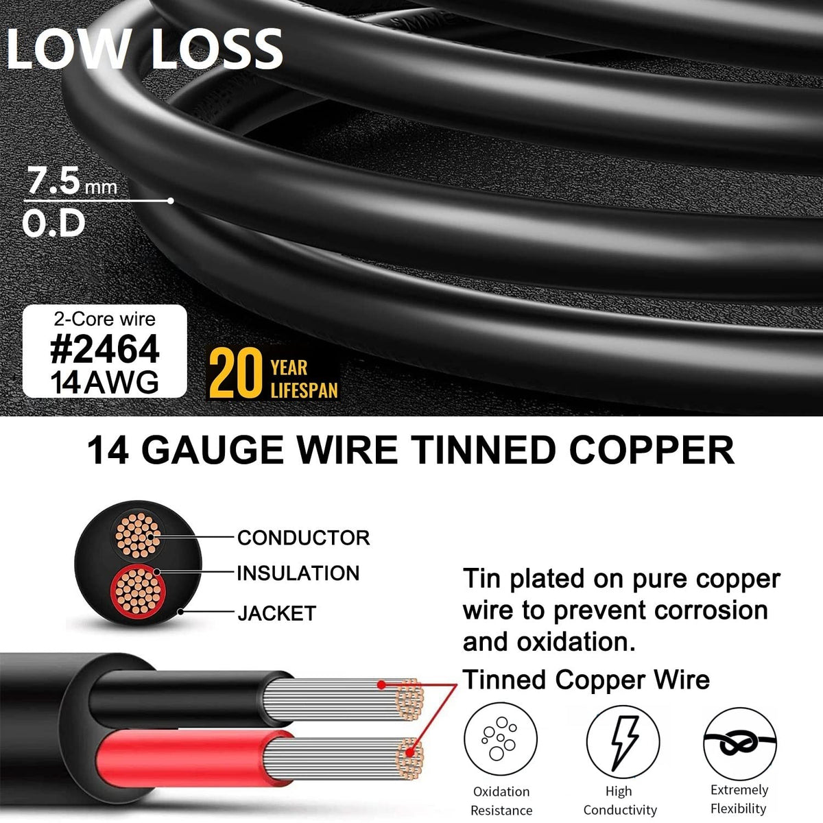 30Ft 14AWG 8mm Solar Panel Extension Cable U902628