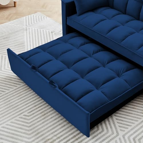 Beige Velvet Convertible Sofa Sleeper with Detachable Arm Pockets D621
