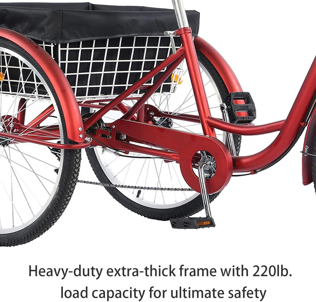 26 Inch 7 Speed Three Wheel Adult Tricycle with Large Basket S23515