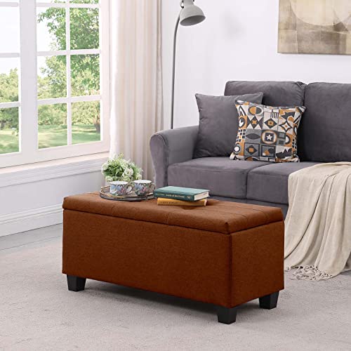 Dark Blue Linen Storage Ottoman Bench I618