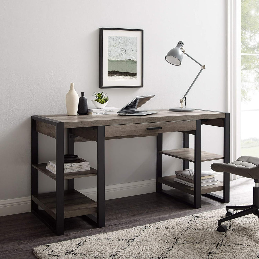 48 Inch Charcoal Computer Gaming Desk with Storage Shelves and Drawer L358