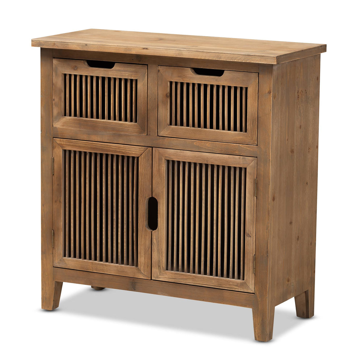 Medium Oak Finished 2-Door 2-Drawer Wood Storage Cabinet P143120