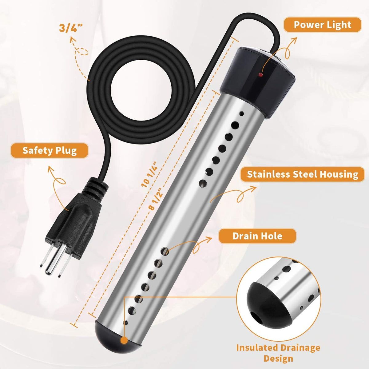 Electric Immersion Water Heater with Digital LCD Thermometer Pack of 2 S123