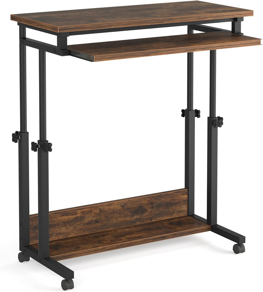 Height Adjustable Portable Desk with Keyboard Tray on Wheels C1273