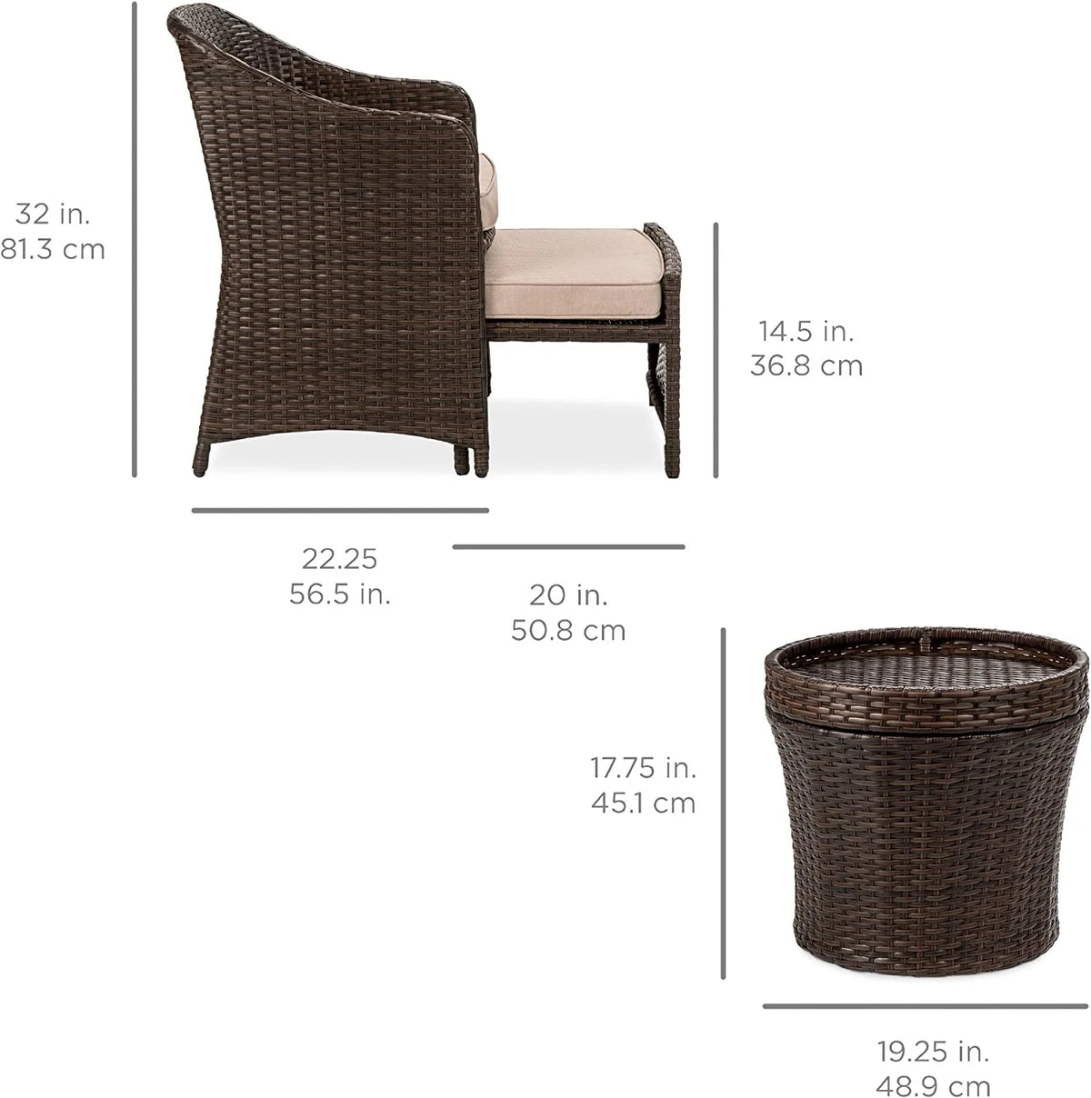 5-Piece Wicker Outdoor Patio Furniture Set with Storage Table L819084