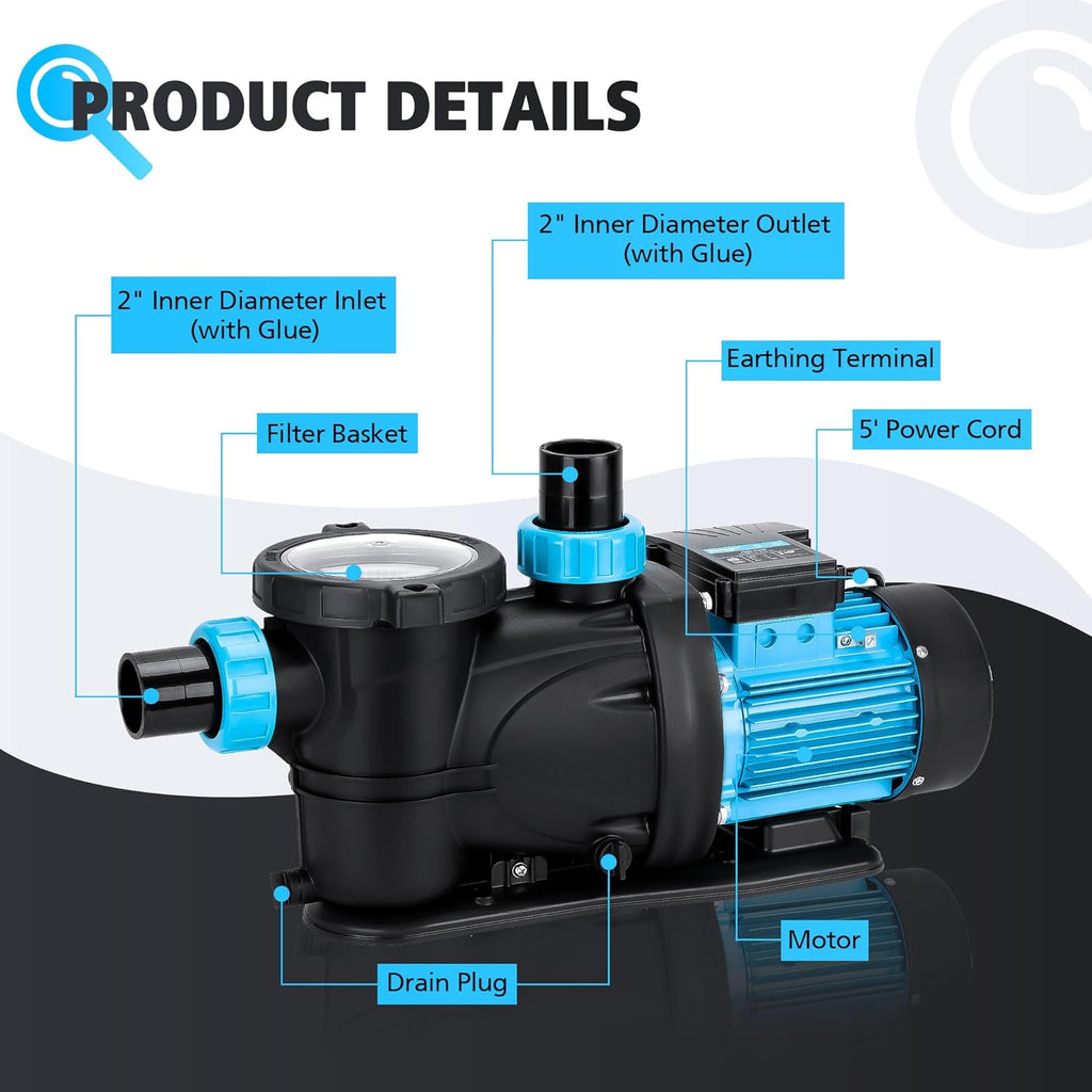 2HP 6950 GPH 115V Single Speed Self Priming Pool Pump with Strainer Basket T76038