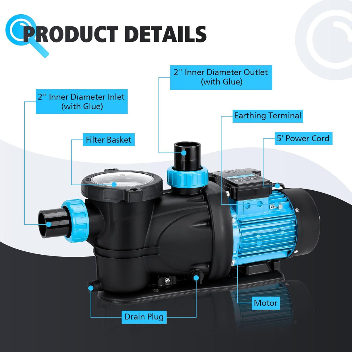 2HP 6950 GPH 115V Single Speed Self Priming Pool Pump with Strainer Basket T76038