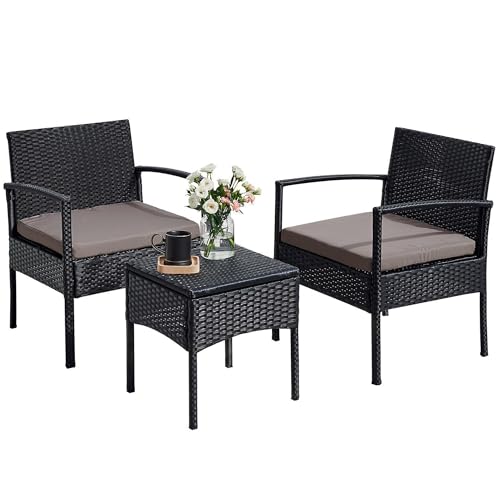 Brown 3 PCS Rattan Conversation Chairs Set K617