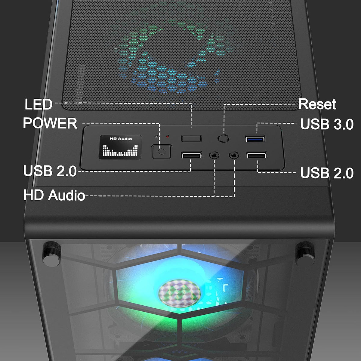 Black ATX Mid-Tower Computer Case with 2 Tempered Glass Panels and 6pcs 120mm ARGB Fans T42551