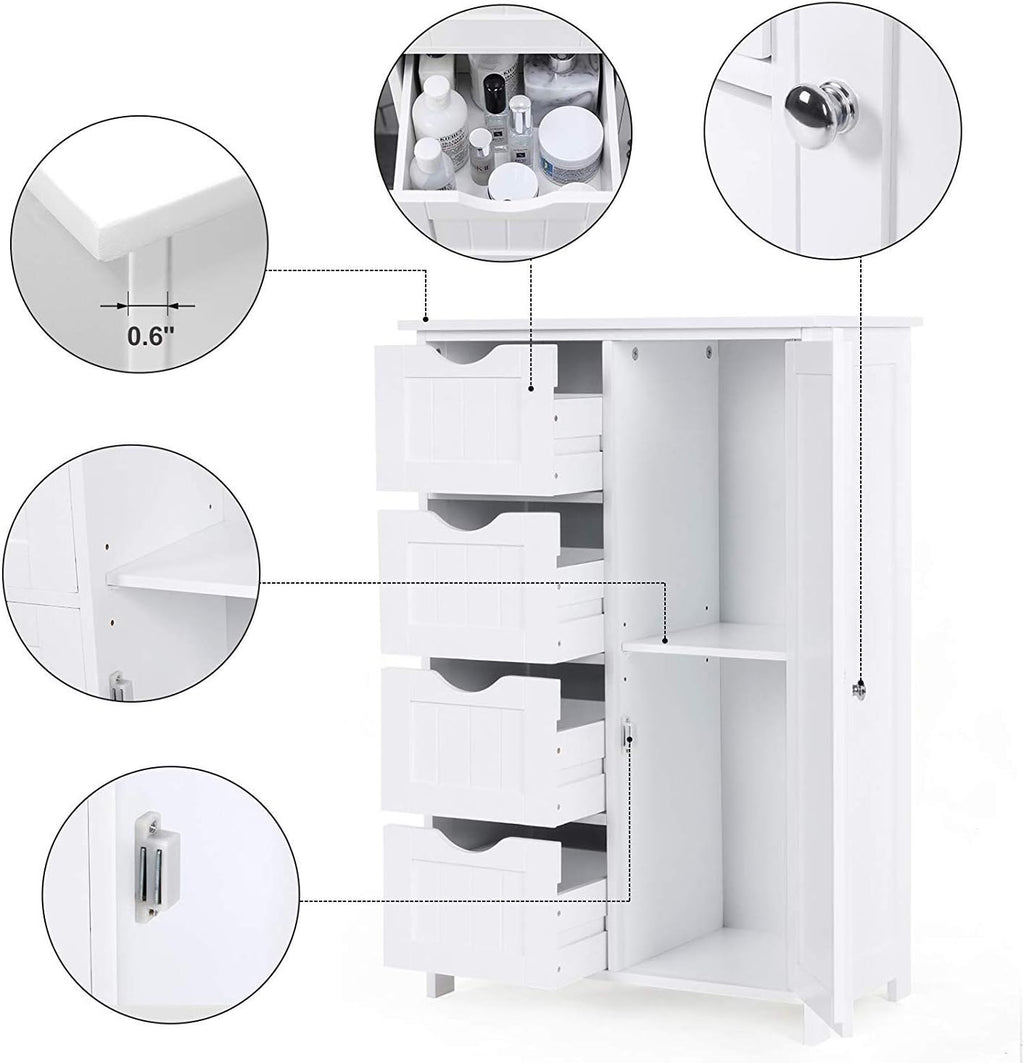 White 1 Door 4 Drawer Wood Storage Cabinet C55906