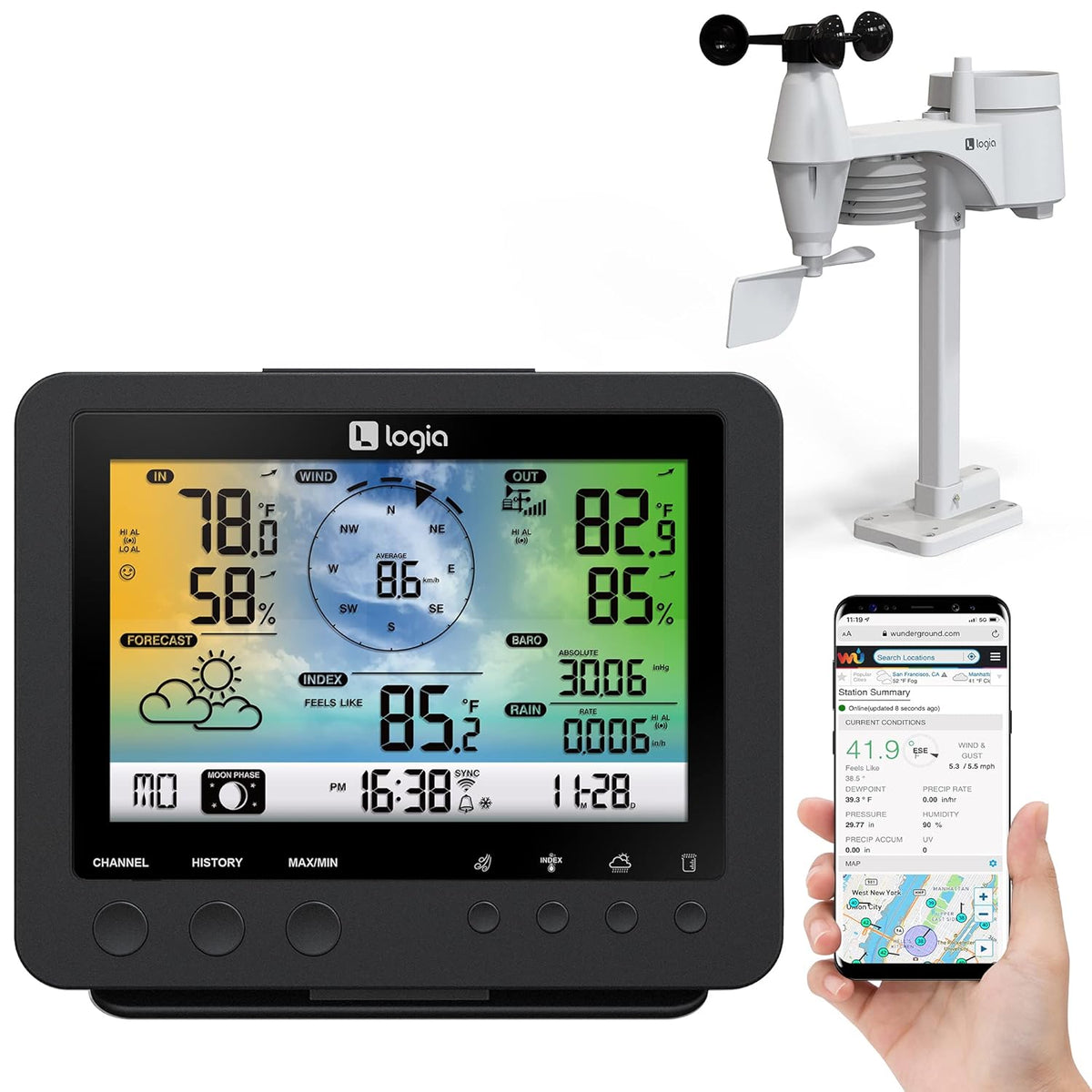 5-in-1 Wi-Fi Weather Station with Indoor/Outdoor Remote Monitoring D740207