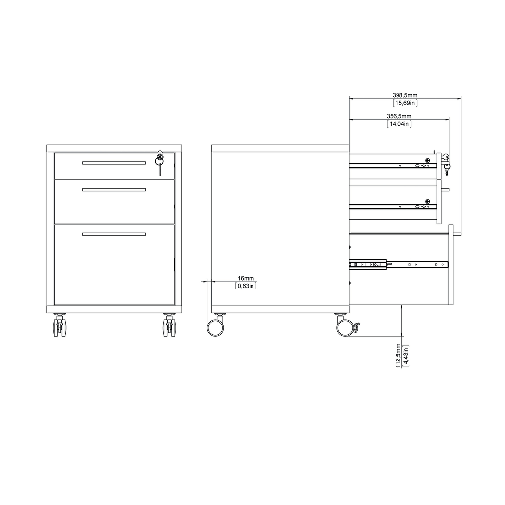 White 3 Drawer Mobile File Cabinet M4129