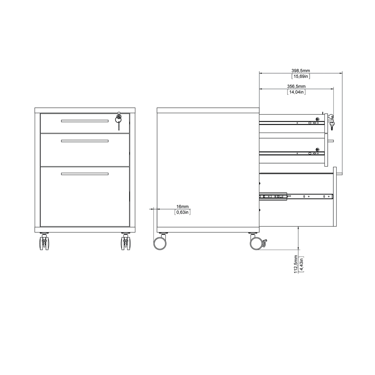 White 3 Drawer Mobile File Cabinet M4129