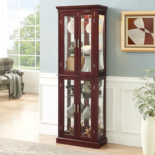 Lighted Corner Curio Cabinet with Adjustable Shelves & Mirrored Back D29567