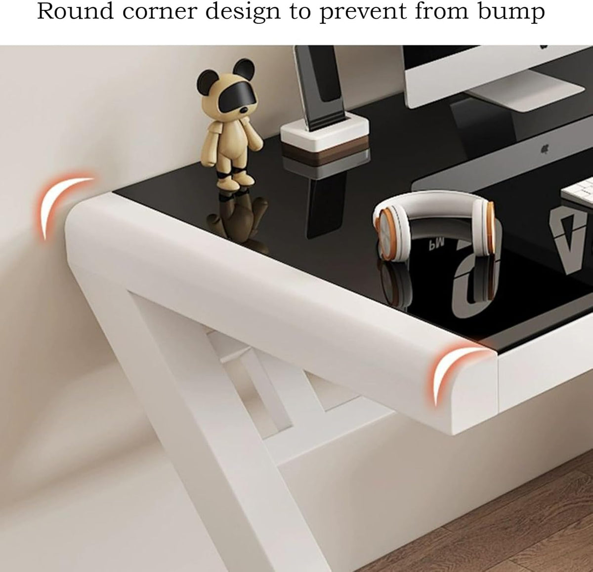 Black+White Tempered Glass Computer Desk with Keyboard Tray Q5776