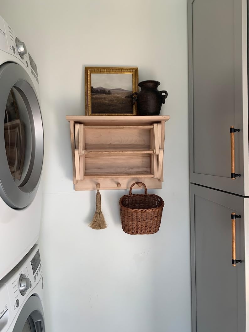 21” x 16” Collapsable Wooden Wall Mounted Drying Rack with Peg Hooks A2347