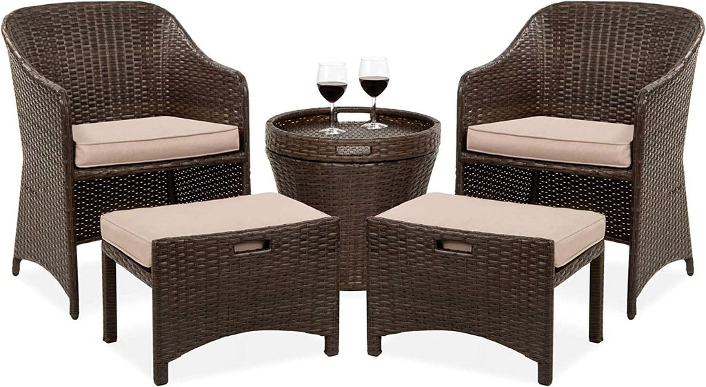 5-Piece Wicker Outdoor Patio Furniture Set with Storage Table L819084