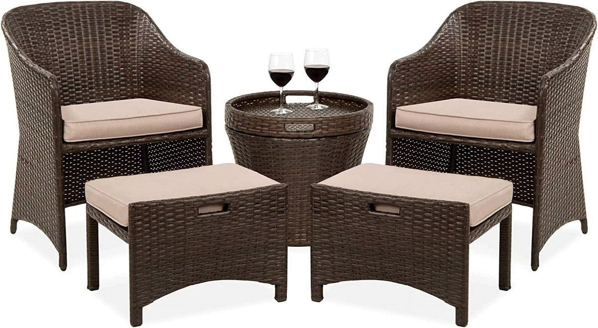 5-Piece Wicker Outdoor Patio Furniture Set with Storage Table L819084