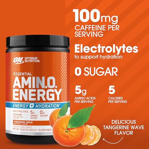 Tangerine Wave 30 Servings Amino Energy Powder with BCAA, Electrolytes, and Caffeine Z7214