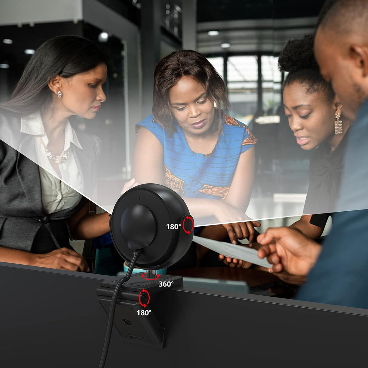 1080P Webcam with Ring Light, Privacy Cover, Noise Reduction Mics, Black S73776
