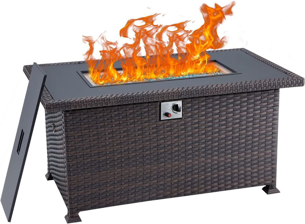 50in 50000BTU Propane Fire Pit Table with Cover and Blue Fire Glass Y40534