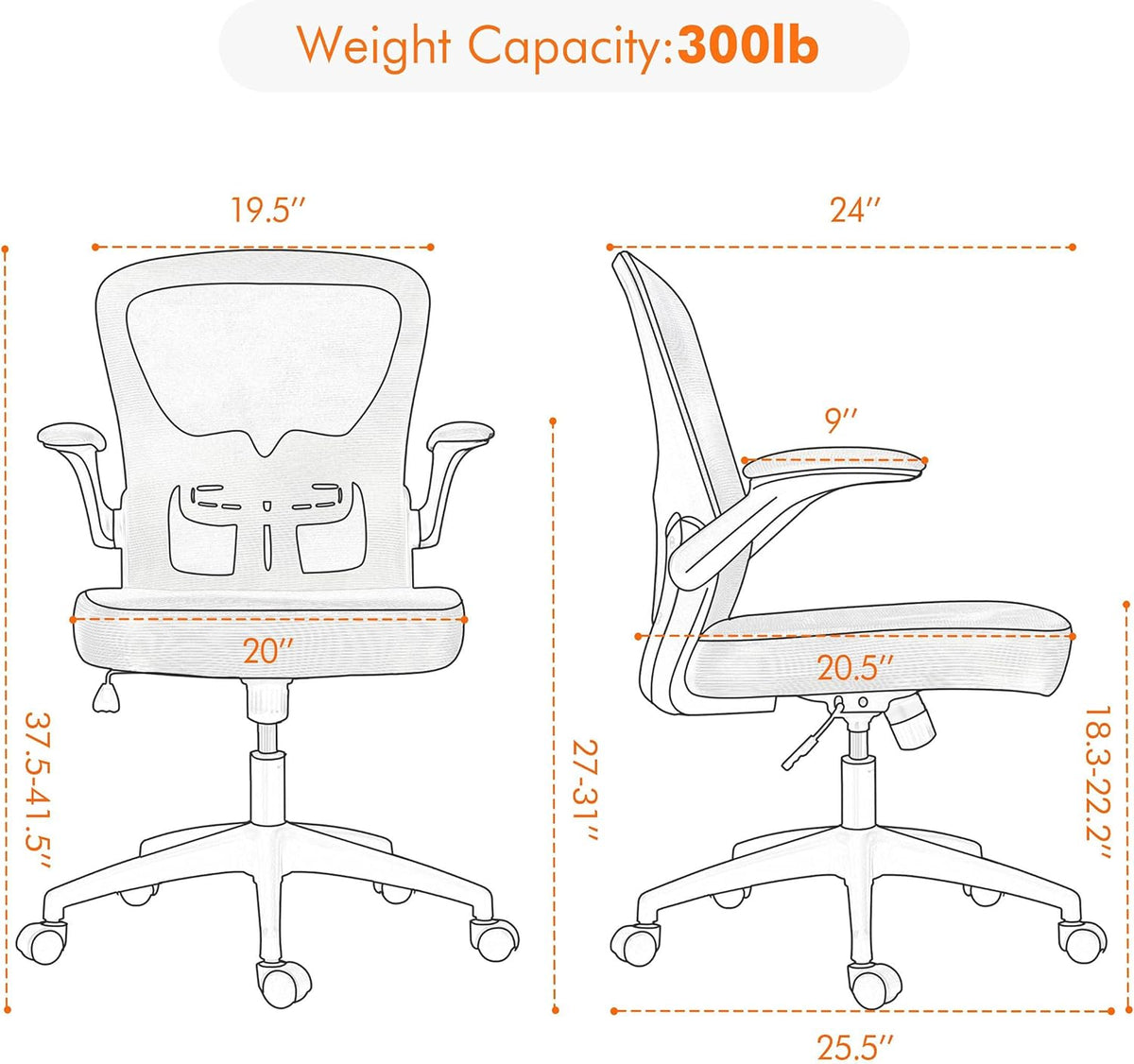 Black Ergonomic Mesh Office Chair with Flip-up Arms T104456