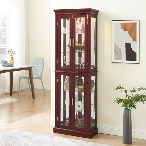 Lighted Corner Curio Cabinet with Adjustable Shelves & Mirrored Back D29567