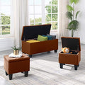 Dark Blue Linen Storage Ottoman Bench I618