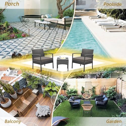 Brown 3 PCS Rattan Conversation Chairs Set K617
