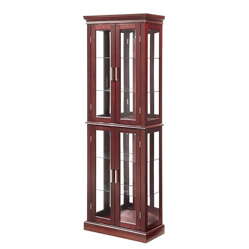 Lighted Corner Curio Cabinet with Adjustable Shelves & Mirrored Back D29567