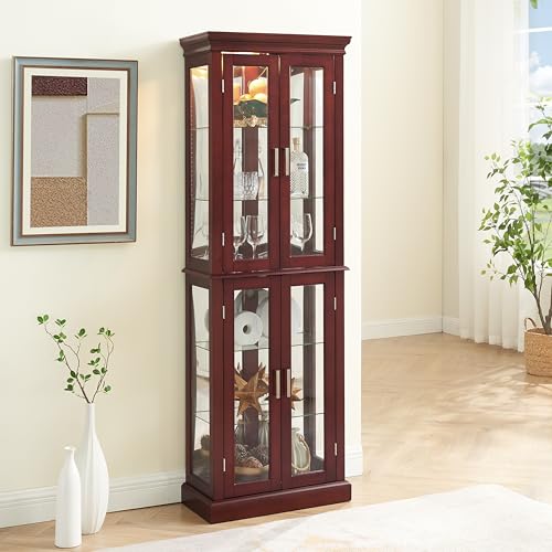 Lighted Corner Curio Cabinet with Adjustable Shelves & Mirrored Back D29567