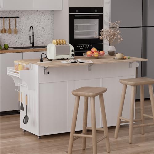 White Rolling Kitchen Island with Storage W226