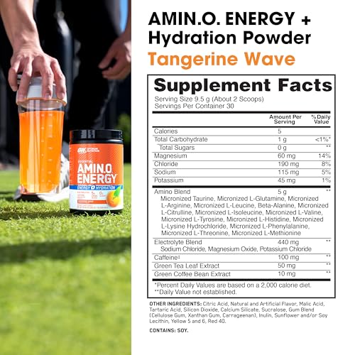 Tangerine Wave 30 Servings Amino Energy Powder with BCAA, Electrolytes, and Caffeine Z7214