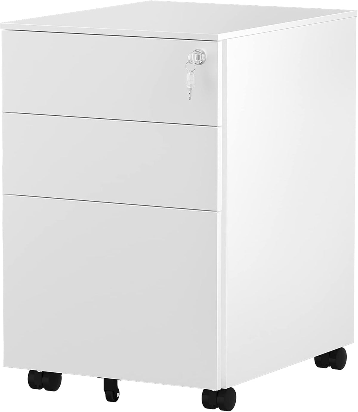 White 3 Drawer Metal File Cabinet with Lock and Wheels D945606
