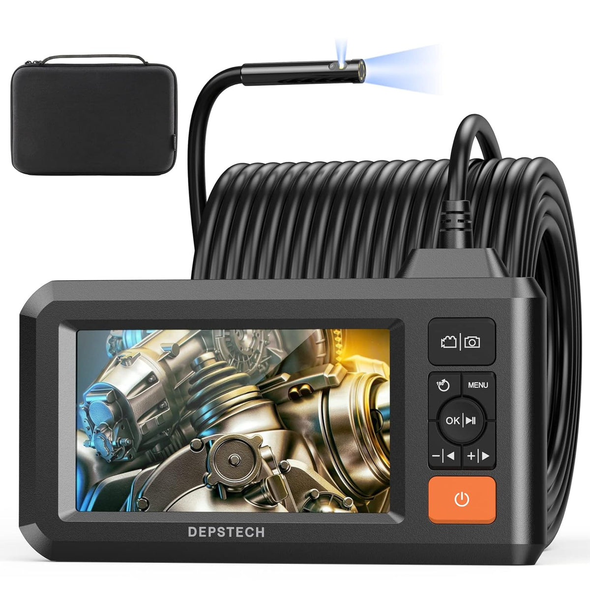 Dual Lens Endoscope with 50FT Semi-Rigid Cable, 1080P Borescope Inspection Camera, 7.9mm, IP67 Waterproof, 7 LED Lights Z5205