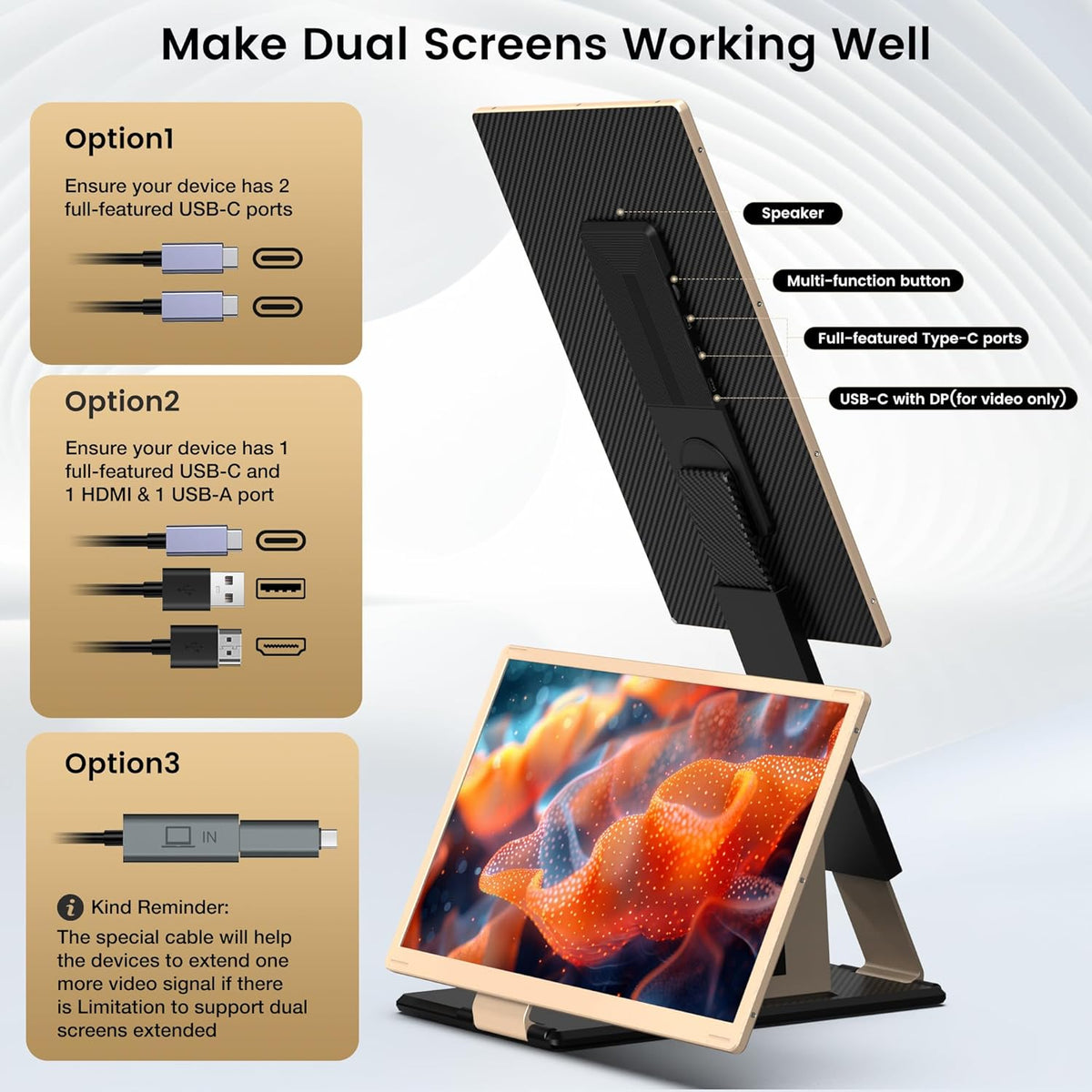 15.6’’ Portable Triple Monitor with IPS FHD 1080P Display G76909