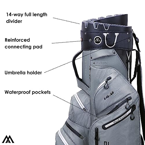 Waterproof Golf Cart Bag with 14 Way Divider Organizer Top A8562